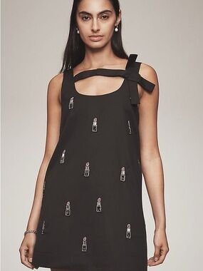Anthropologie Maeve Black Lipstick Beaded Dress with Bow Shoulder Detail Size XL